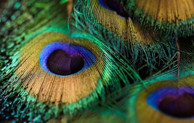 Obraz premium Beautiful, bright, peacock feather closeup. Feather isolated.