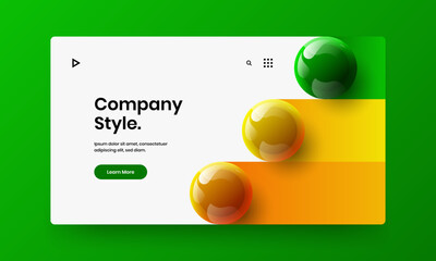 Simple realistic spheres website screen concept. Geometric company identity vector design template.