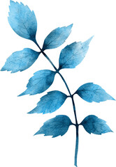 Blue watercolor leaf. Floral element for decoration, wedding invitations, posters, greeting cards.