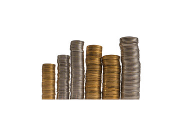 Pile of coins isolated on a white background.