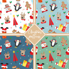 New Year and Christmas seamless pattern, hand drawn doodles Seamless Pattern. Background Vector Illustration