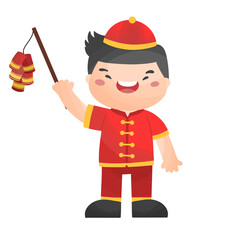 Boy in traditional Chinese dress in Chinese new year