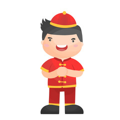 Boy in traditional Chinese dress in Chinese new year