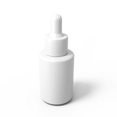 Blank white plastic dropper bottle packaging with transparent background. 3d render.