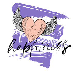 design for winged heart t-shirt and handwritten letters