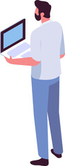 isometric man with laptop. Programmer, business man