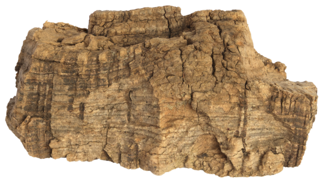 Chunk of cork oak bark , with a rock-like texture