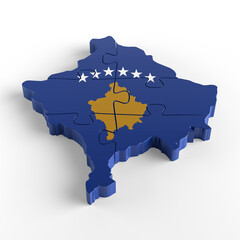 Flag Colors Puzzle Kosovo Map Design. 3d Rendering