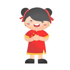 girl in traditional Chinese dress in Chinese new year