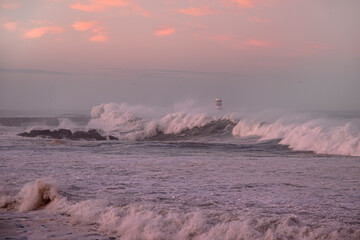 Stormy river mouth at dawn