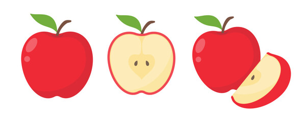 Red apple vector. healthy sweet fruit - obrazy, fototapety, plakaty