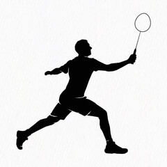 Boys and girls playing badminton silhouettes isolated on paper textured white backgrounds. Friends sport fun. Badminton players in action.