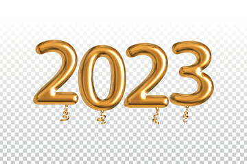 Vector realistic isolated golden balloon text of 2023 number on the transparent background.