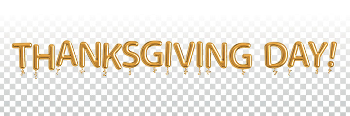 Vector realistic isolated golden balloon text of Thanksgiving Day on the transparent background.