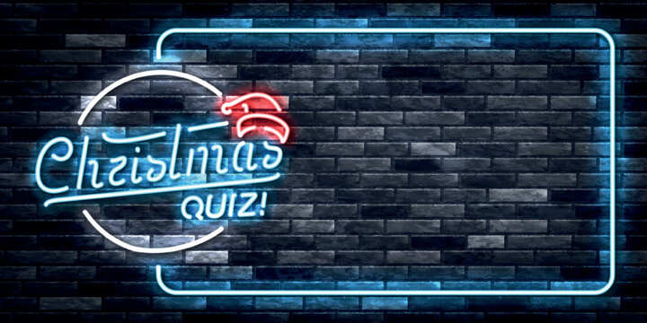 Vector realistic isolated neon sign of Christmas Quiz frame logo on the wall background. Concept of Merry Christmas and Happy New Year.