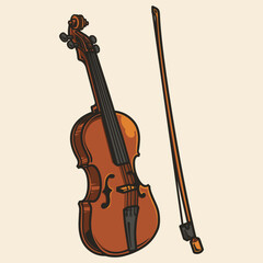 Wooden violin colorful vintage element
