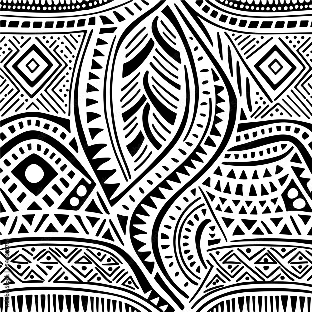 Wall mural Polynesian ethnic black and white seamless pattern tattoo seamless ornament vector graphic design