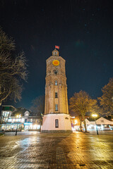 Fototapeta premium Clock tower in the city of Vinnitsa at night