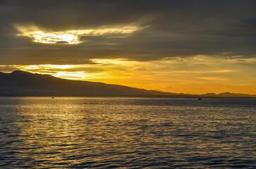 Golden hour on Saronic gulf. Piraeus city ,Greece, Landscapes at sunset