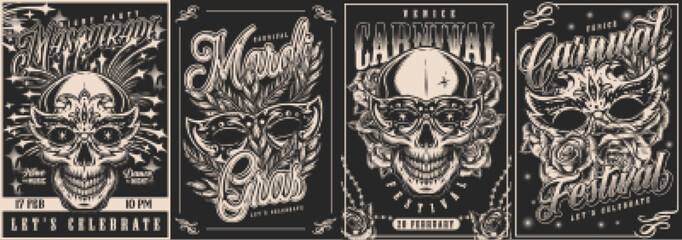 Mardi Gras set posters monochrome