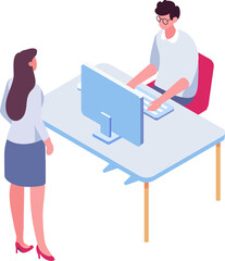 Boss, Leader. Computer working isometric people. Office life illustration