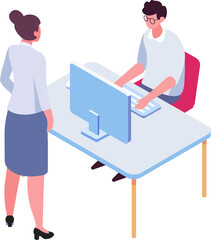 Boss, Leader. Computer working isometric people. Office life illustration