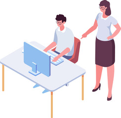 Obraz premium Boss, Leader. Computer working isometric people. Office life illustration