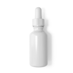 Blank white plastic cosmetic dropper bottle with transparent background. 3d render.	