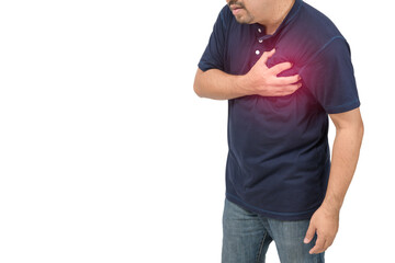 Asian man have chest pain caused by heart disease, heart attack, heart leakage isolated