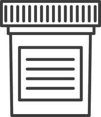 Laboratory tests container. Test urine, biomaterial, feces, semen, and blood in plastic jars with lids. Outline illustration