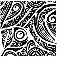 Polynesian ethnic black and white seamless pattern tattoo seamless ornament vector graphic design - obrazy, fototapety, plakaty