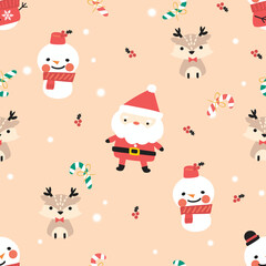Cute Santa Claus and Lovely Snowman Seamless Pattern
