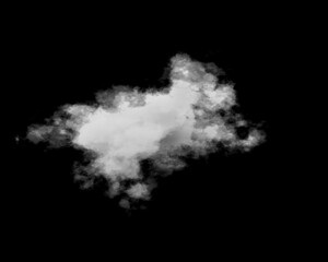 Fototapeta na wymiar Cloud isolated on black background. White cloudiness, mist or smog, smoke background.