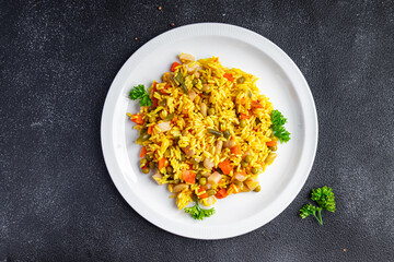 rice vegetable spice no meat vegetarian pilaf  healthy meal food snack on the table copy space food background top