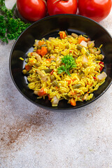 rice vegetable spice no meat vegetarian pilaf  healthy meal food snack on the table copy space food background top