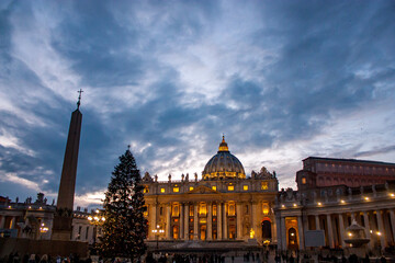 Fototapeta na wymiar Christmas tree at St. Peter's Basilica, Vatican, Rome, Italy
