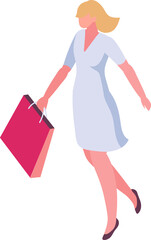 Isometric woman, girl with shopping bag. Shopping, market