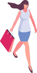 Isometric woman, girl with shopping bag. Shopping, market