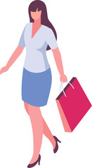 Isometric woman, girl with shopping bag. Shopping, market