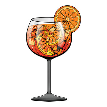 Aperol Spritz With Orange Slice And Ice Vector Illustration