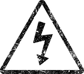 Grunge old wear High voltage lightning triangle safety sign, black isolated transparent electric power warning illustration label 