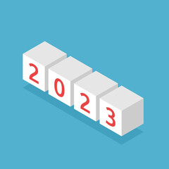 2023 number isometric blocks. New Year, holiday, party, celebration, strategy and planning concept. Flat design. Vector illustration. EPS 8, no transparency