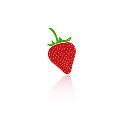 Strawberry silhouette. Fruit icon print isolated on white background. With reflection.