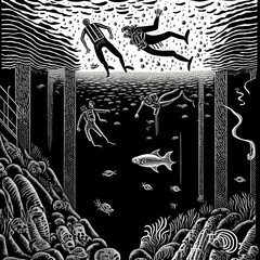 Aquaphobia, fear of deep water, fear, symbolic, black and white, psychology, phobia