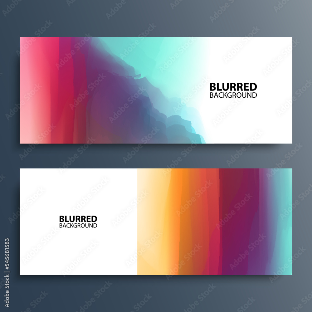 Poster Bright color backgrounds. Set of abstract blurred multicolored horizontal banners with blurred color gradients. Vector illustration.