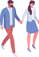 Obraz premium Couple silhouette, man and woman together, flat isometric people 