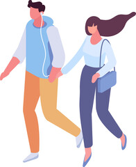 Fototapeta premium Couple silhouette, man and woman together, flat isometric people 