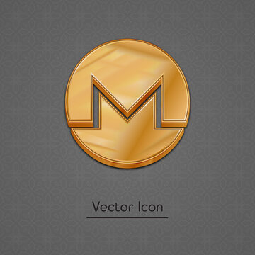 Golden Monero Coin Trendy 3d Style Vector Icon.