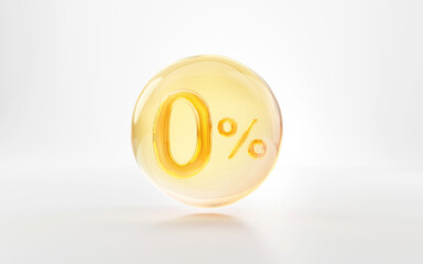 Zero percent isolated on white background. Illustration for cosmetics advertising. 3d render illustration. 