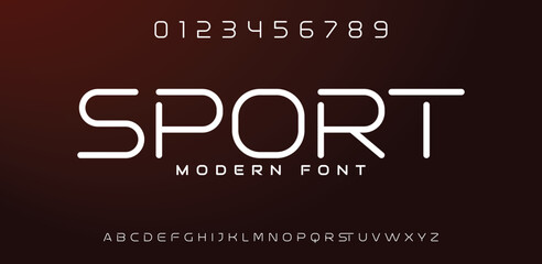 Sport, Abstract, Digital modern alphabet font. Logo creative font, type, technology, movie, digital, music, movie. Font and illustration in vector format.